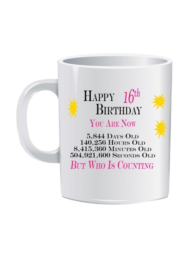 مج بطبعة تحمل عبارة Happy 16th Birthday أبيض/أسود/أصفر Standard