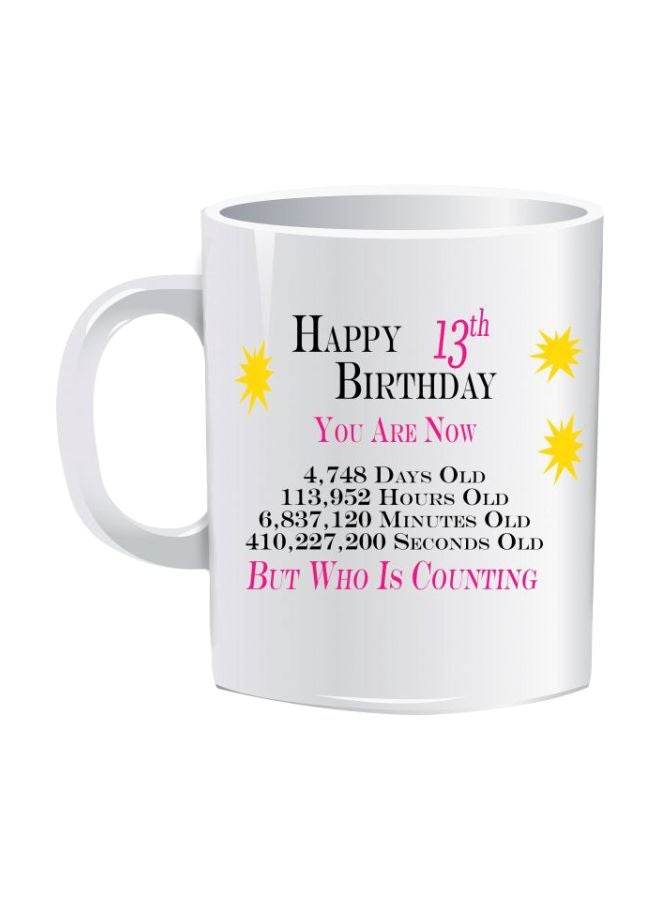 مج بطبعة تحمل عبارة Happy 13th Birthday أبيض/أسود/أصفر