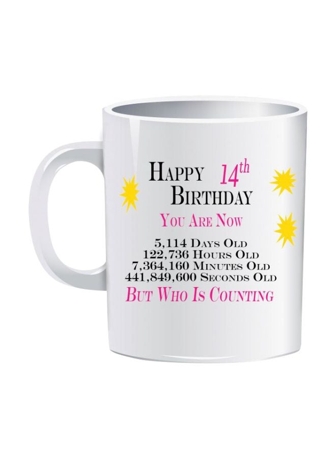 Sniper Printing Happy 14th Birthday Printed Mug White/Black/Yellow Standard