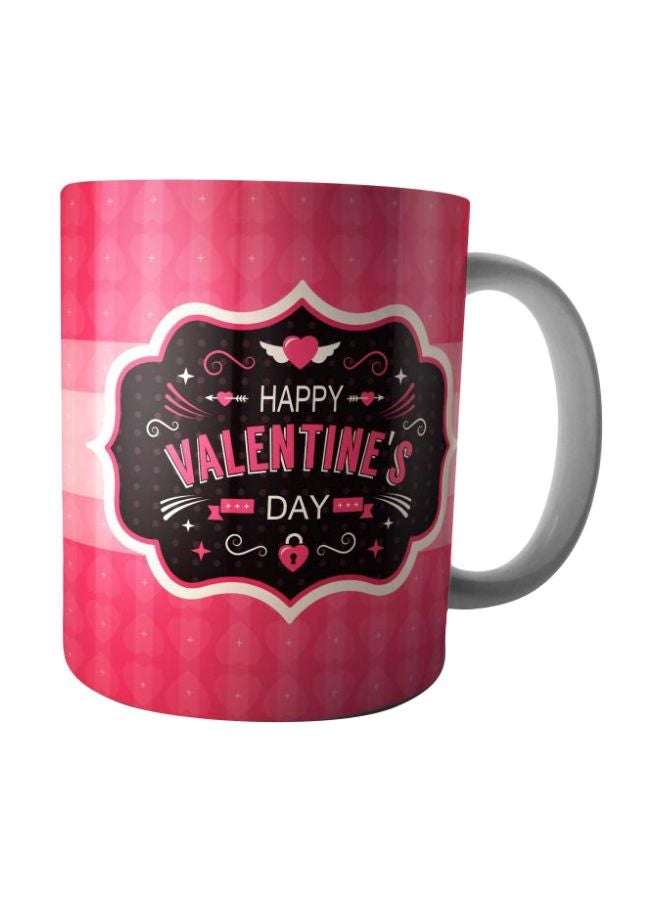 Happy Valentines Day Printed Ceramic Mug Pink/Black/White