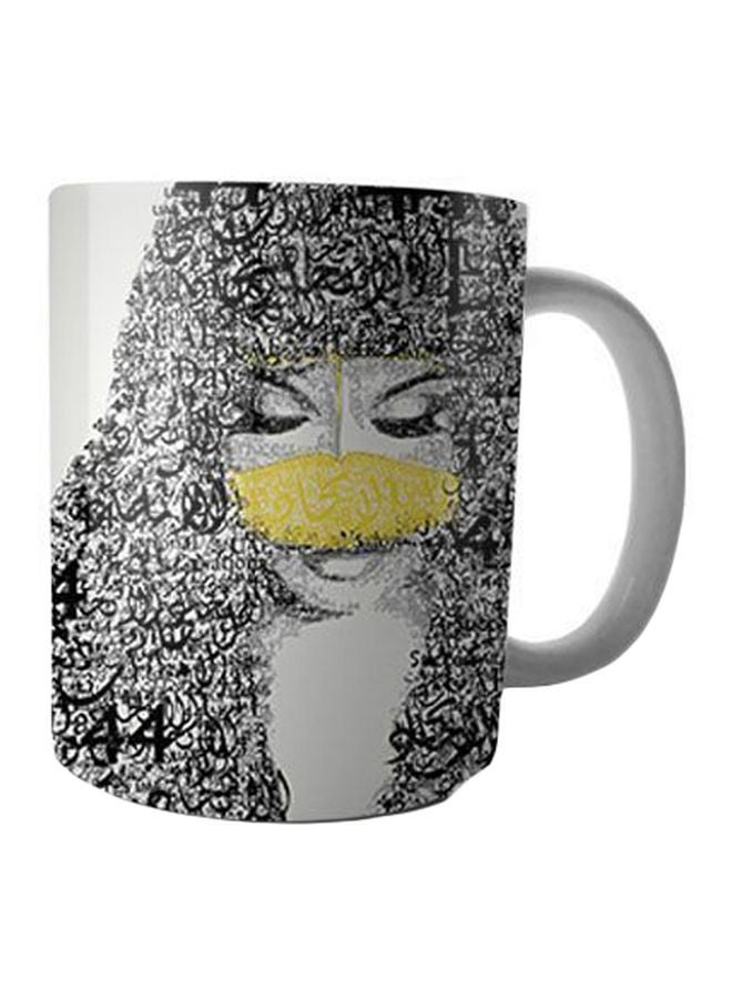 فاست برينت مج قهوة من السيراميك مزين بطبعة أبيض/أسود/أصفر Standard