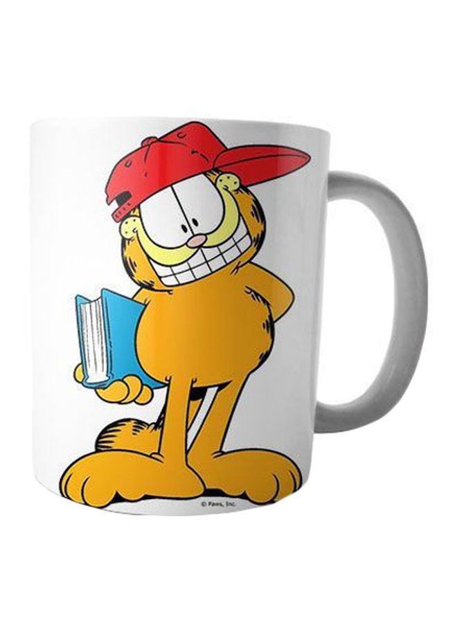 فاست برينت مج قهوة من السيراميك مزين بطبعة أبيض/ أصفر/ أحمر