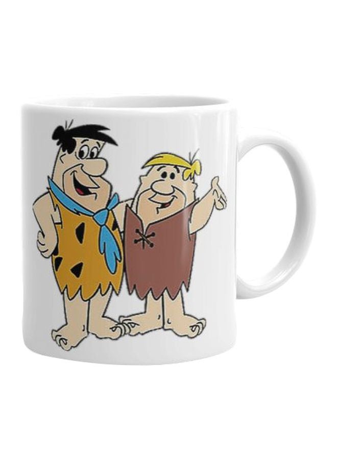 أوسلو مج مصنوع من السيراميك مزين بطبعة مستوحاة من مسلسل الرسوم المتحركة "Flintstones" أبيض /برتقالي / بني 