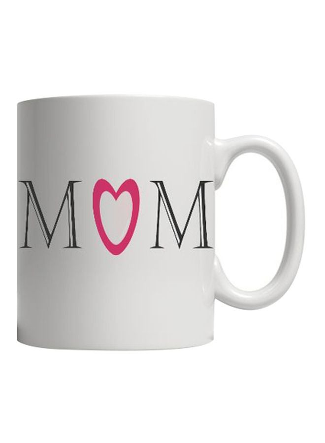 مج بطبعة "Mom" أبيض/أسود/وردي