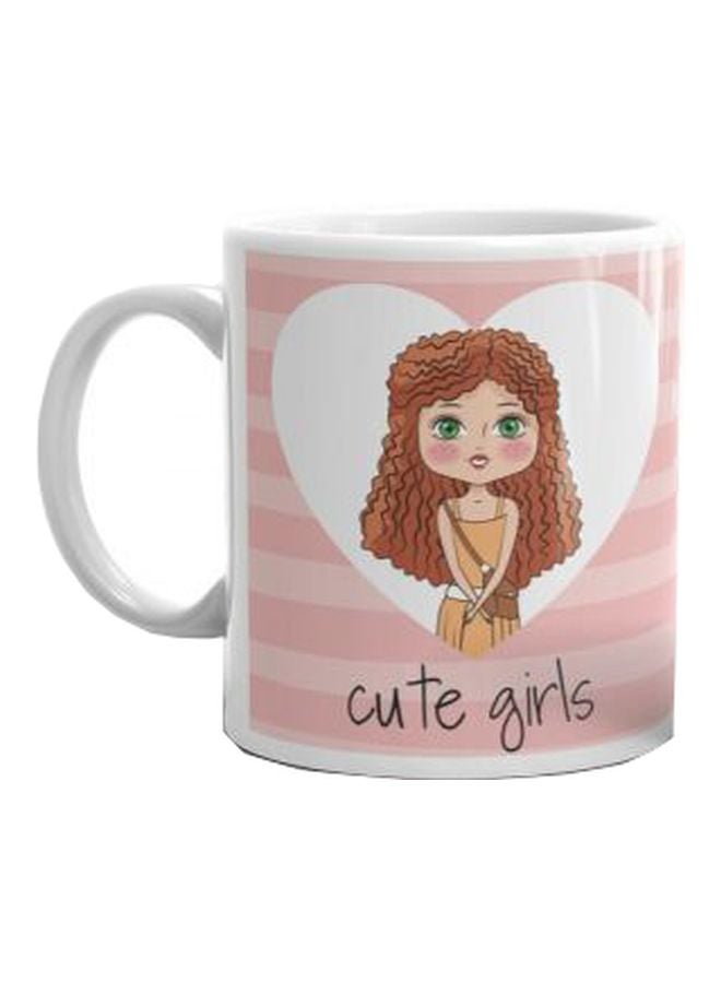 مج السيراميك مزين بطبعة "Cute Girls" أبيض/وردي/بني