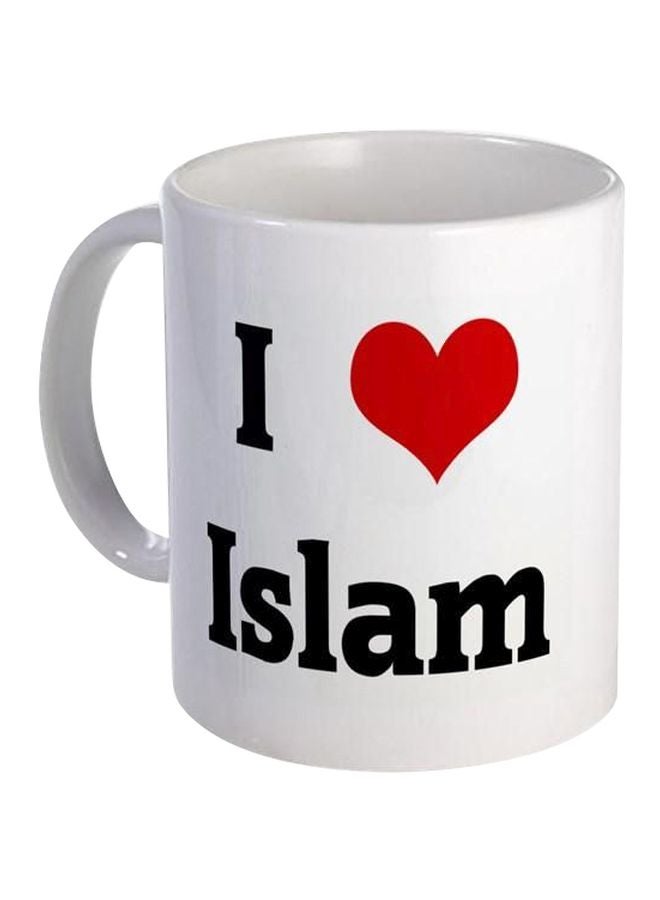 بي اتش مج مزين بنمط مطبوع بعبارة "I Love Islam" أبيض/أسود/أحمر