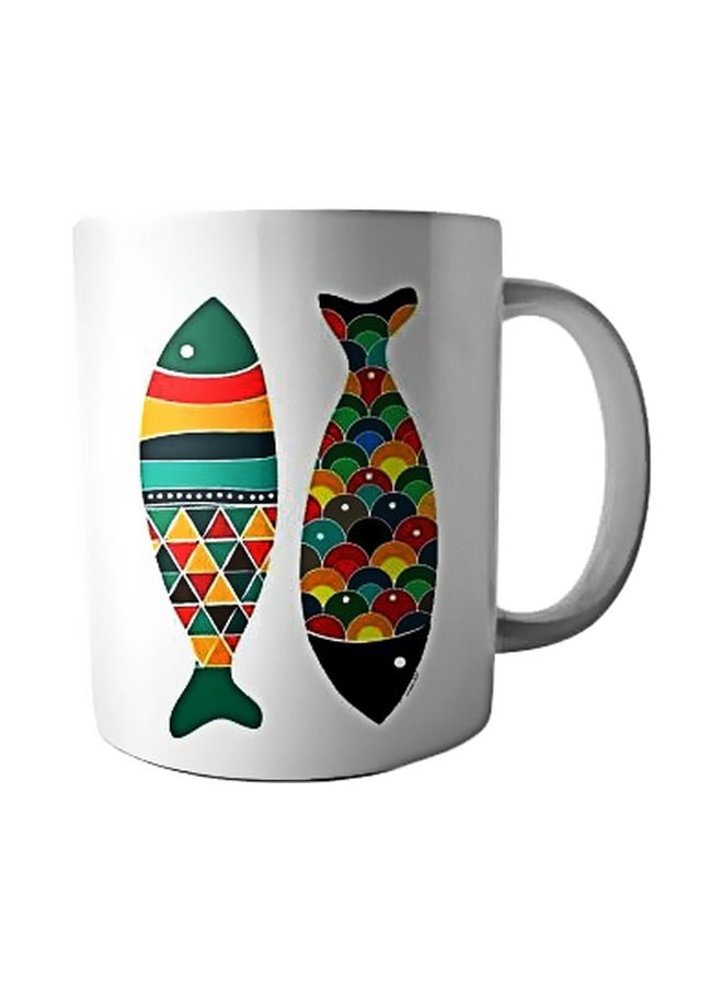 فاست برينت مج قهوة من السيراميك مزين بطبعة أبيض/أزرق/أخضر 350ملليلتر