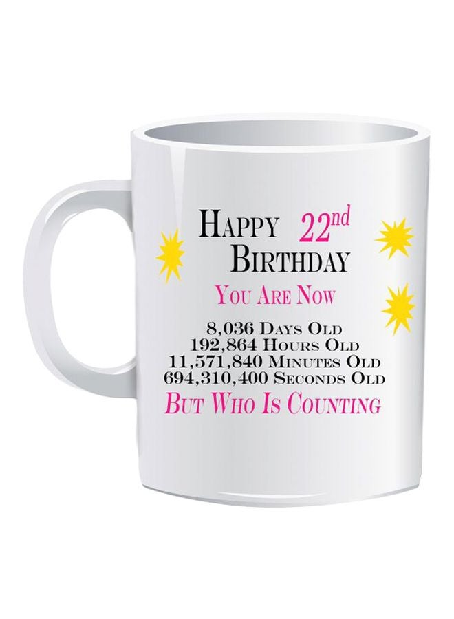 مج مزين بطبعة "Happy 22nd Birthday" أبيض/أسود/أصفر Standard
