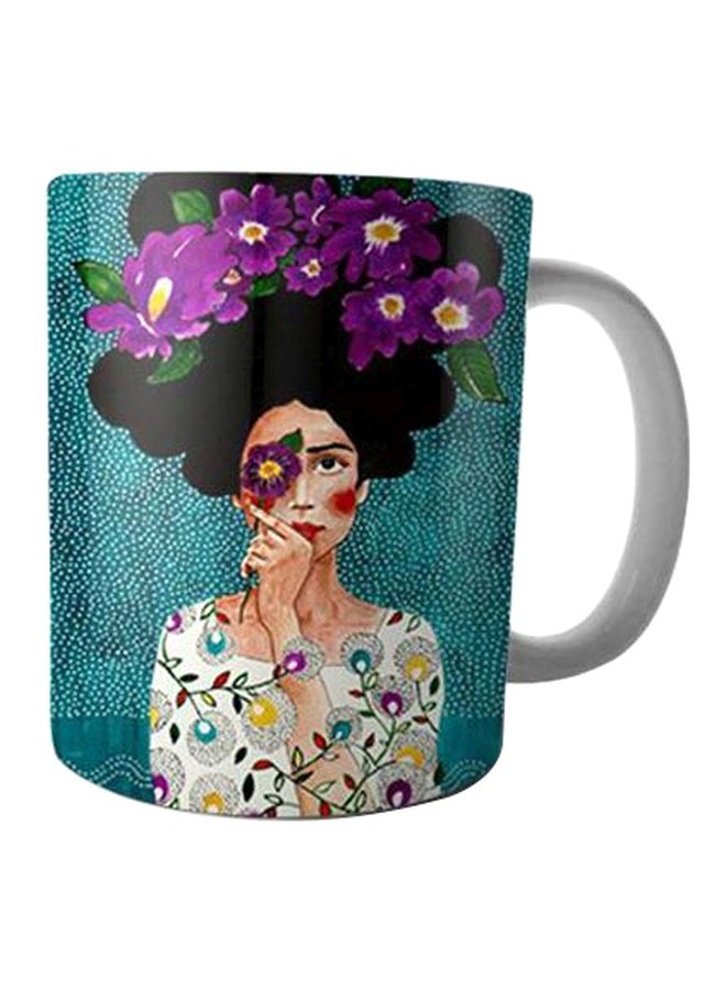 Printed Ceramic Coffee Mug Blue/Black/Purple 350ml