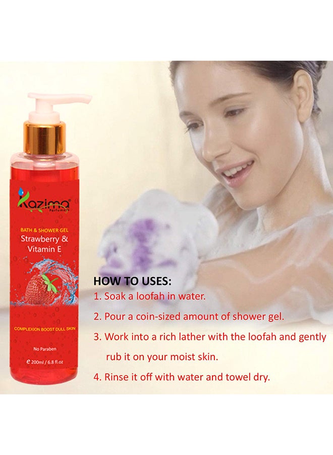 KAZIMA Strawberry & Vitamin E Bath Shower Gel Red 200ml  - Image 2