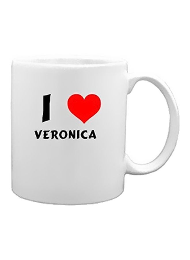 مج مطبوع عليه عبارة "I Love Veronica" أبيض/أسود/أحمر