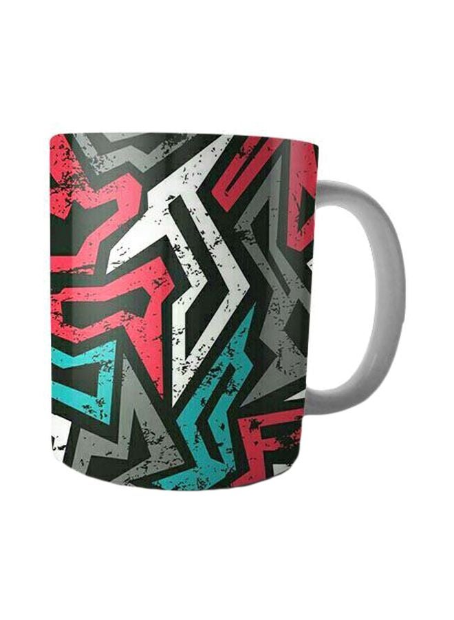 فاست برينت مج قهوة من السيراميك مزين بطبعة أخضر/ أبيض/ أحمر 350ملليلتر