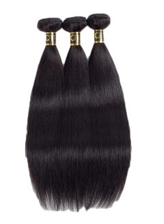 كيو تي هير 3-Piece Human Straight Hair Extensions Natural Black 