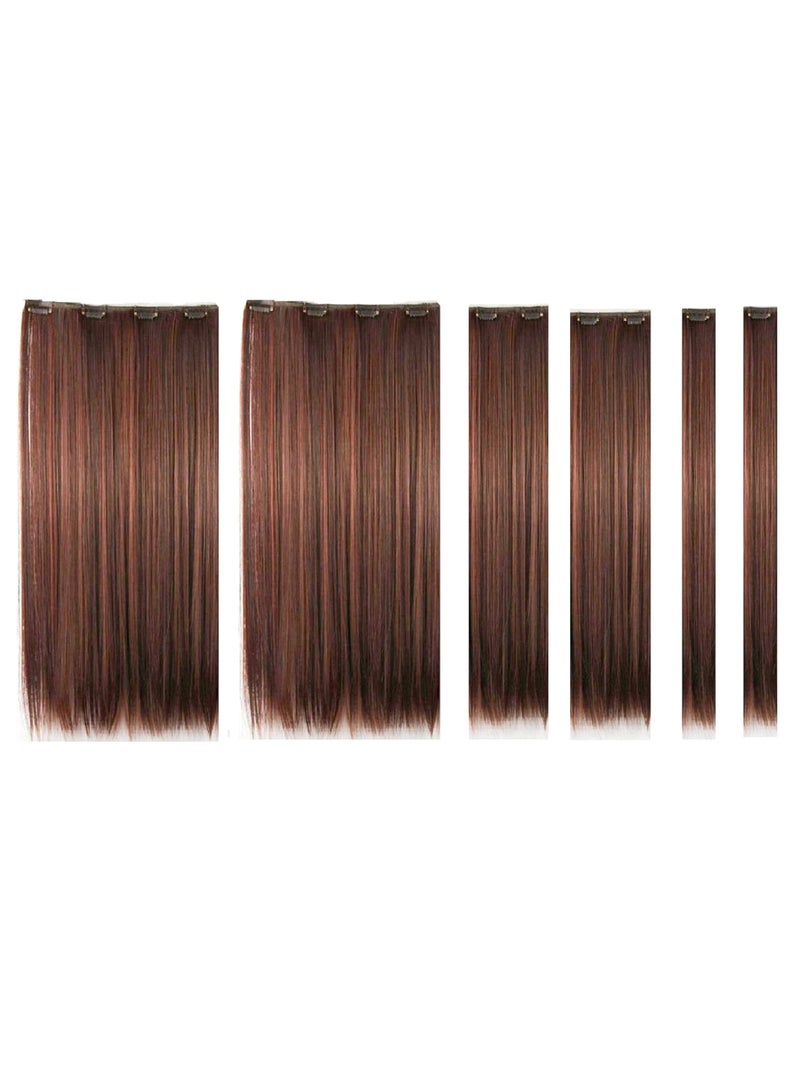 6-Piece 14-Clip Based Hair Extension Set Brown 6 x 22inch