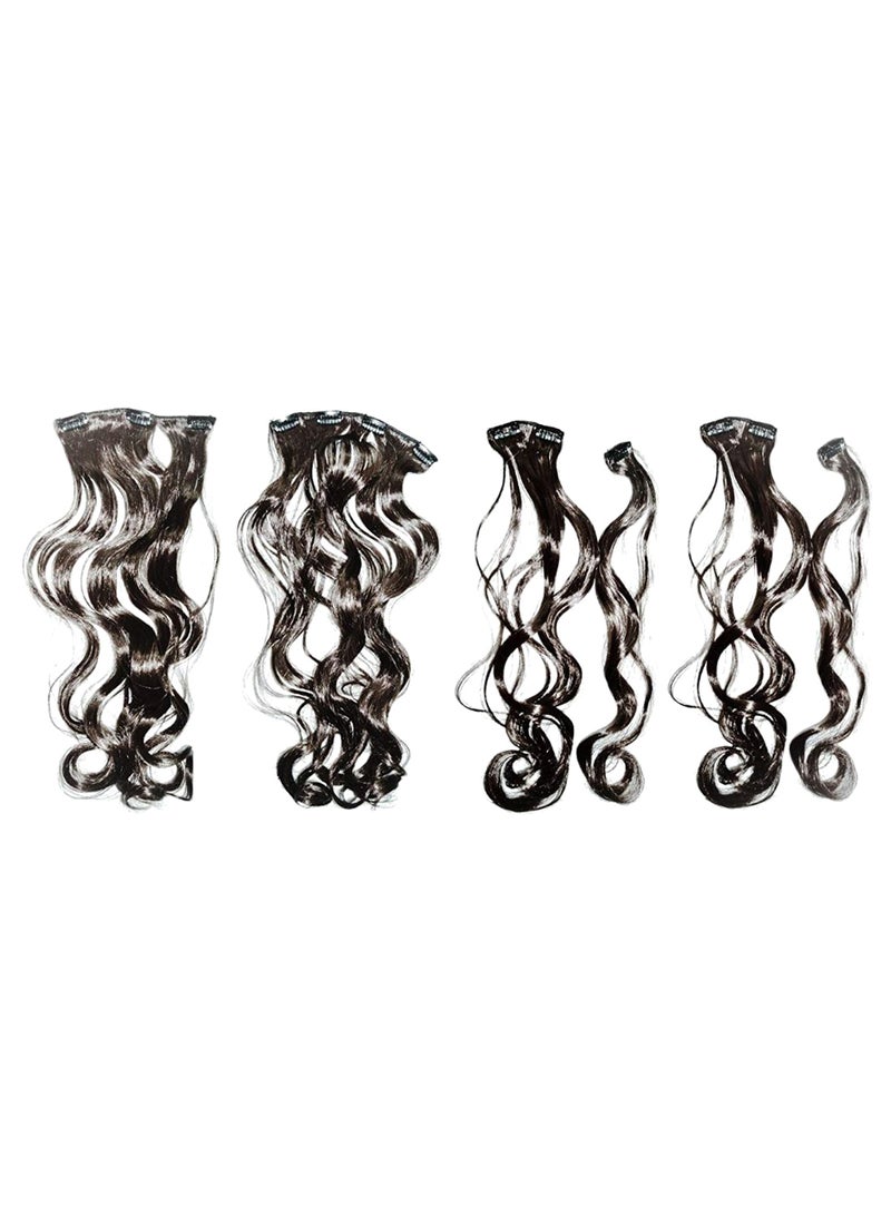 6-Piece 14-Clip Based Curly And Wavy Hair Extension Set Dark Brown 6 x 22inch