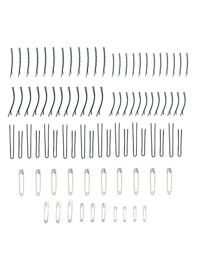 OUT OF BOX 88-Piece Mixed Size Hair And Safety Pin Set Black/Silver