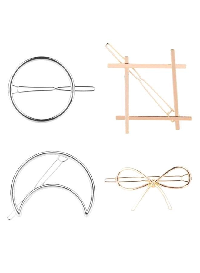 مجموعة مشابك شعر بتصميم شكل معتدل وقمر ودائرة وعلامة إنفينيتي من 4 قطع فضي/ذهبي/ذهبي وردي