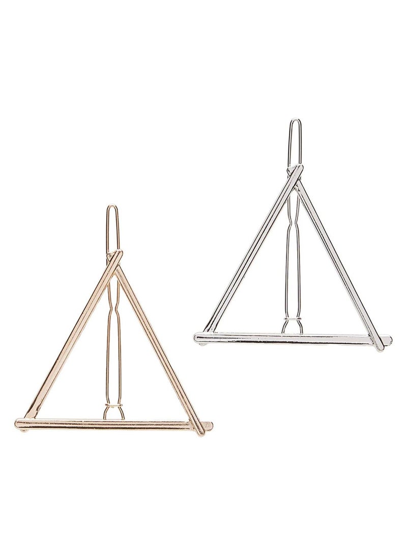 SOSUO 2-Piece Minimalist Geometric Triangle Hair Clip Set Gold/Silver 2.4 x 2.2inch - Image 1