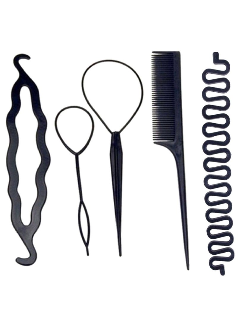 مجموعة إكسسوارات تصفيف الشعر مكونة من 5 قطع أسود 0.8X0.7X2بوصة