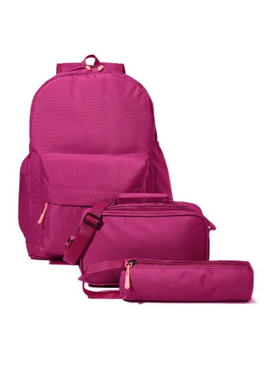WALLACE Back To School Backpack + Free Pencil Case And Lunch Bag Dark Pink