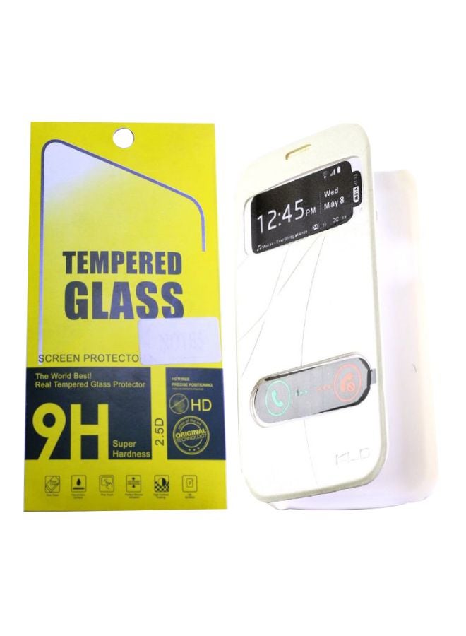 Flip Cover With Tempered Glass Screen Protector For Samsung Galaxy Note 3 White/Clear