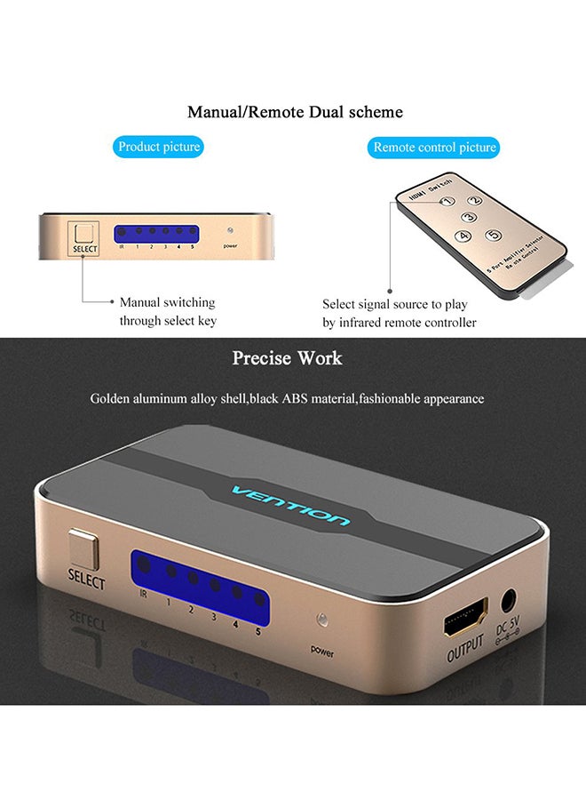 VENTION Splitter HDMI Switch Adapter Black/Gold - Image 4