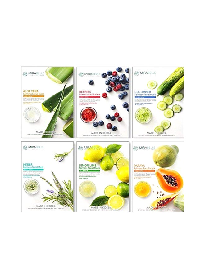 MIRABELLE Pack Of 6 Korea Fairness Facial Masks 17.8x15.2x1cm 