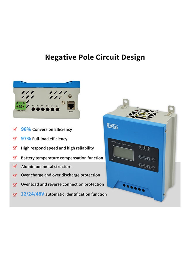 MPPT Solar Power Charge Controller With LCD Crystal Display Negative Grounded Blue