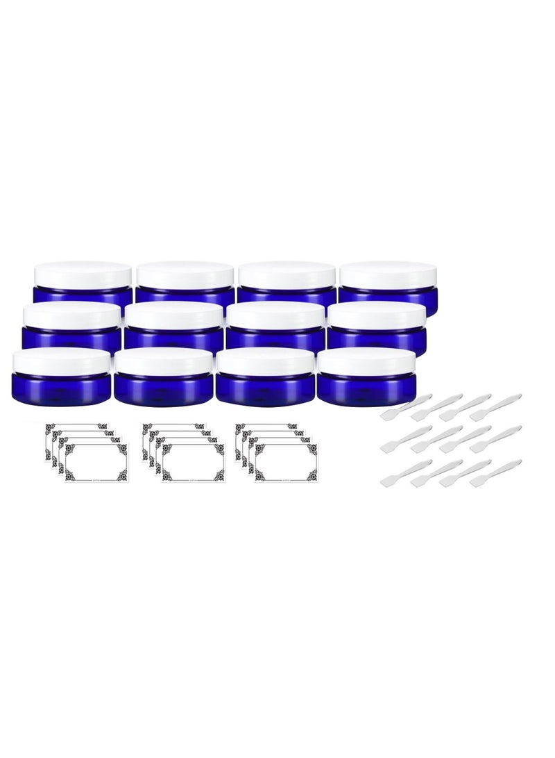 JUVITUS 12-Piece Low Profile Refillable Jar With Spatula And Label Set Cobalt Blue/White - Image 1