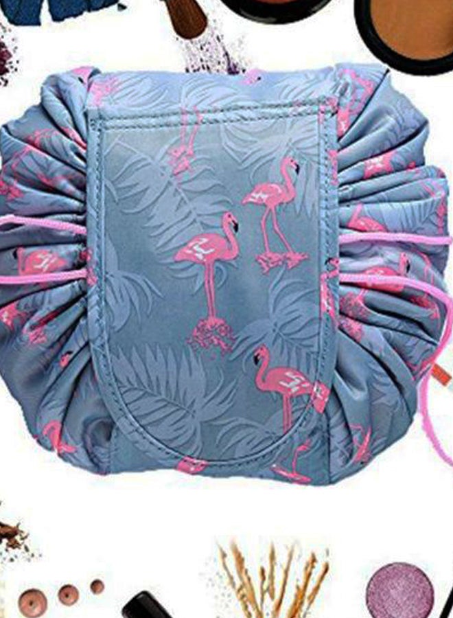 Dupeakya Flamingo Printed Multifunction Drawstring Cosmetic Bag Blue - Image 2