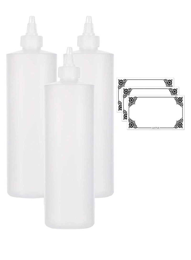 JUVITUS 3-Piece Refillable Squeeze Bottle Set With Labels White  - Image 1