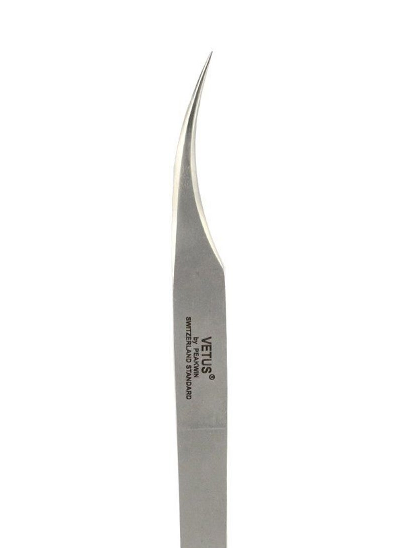 Qeelasee Ultra Rigidity Curved Tweezers With Case Silver/Black - Image 2