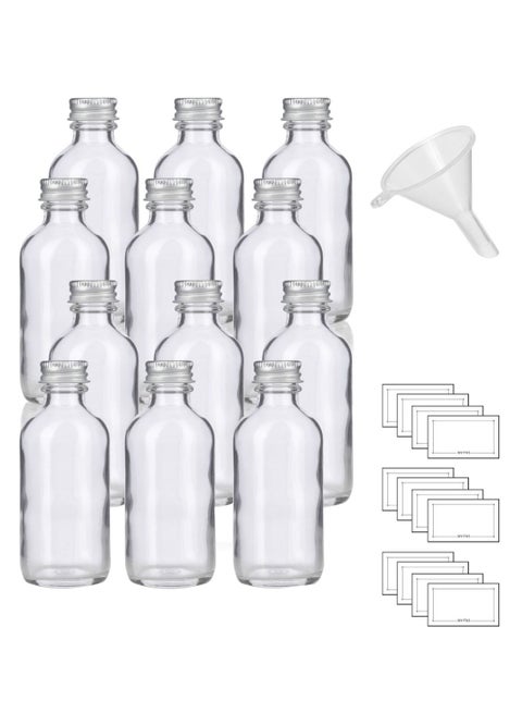 12-Piece Round Bottle Set With Screw On Cap Clear