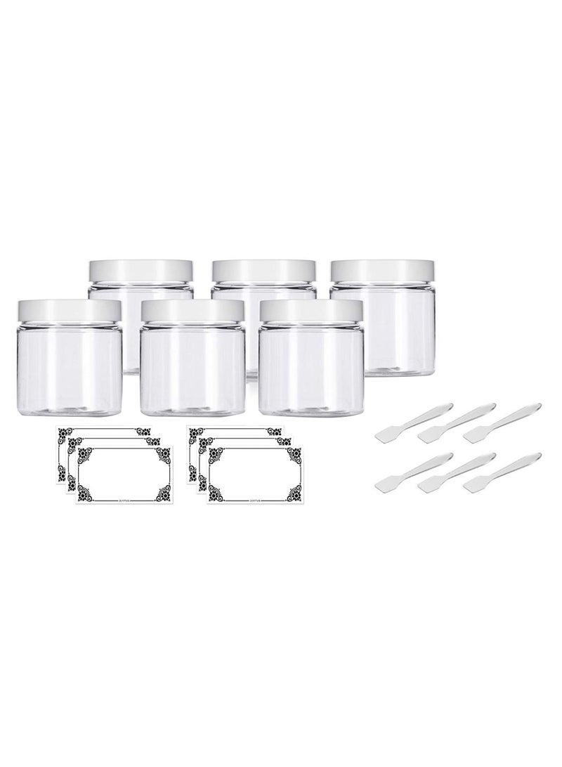 JUVITUS 6-Piece Refillable Jar Set With Spatulas And Label Clear/White  - Image 1