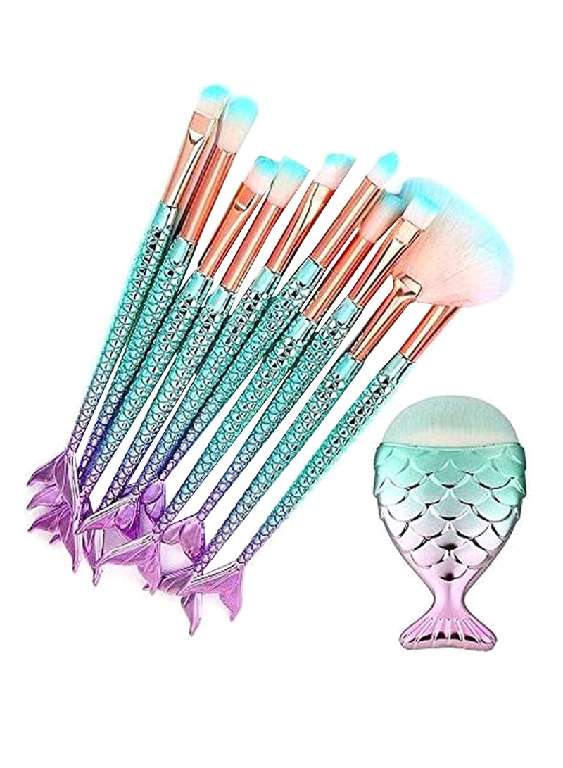 LEDeng 11-Piece Mermaid Makeup Brush Set Multicolour - Image 1