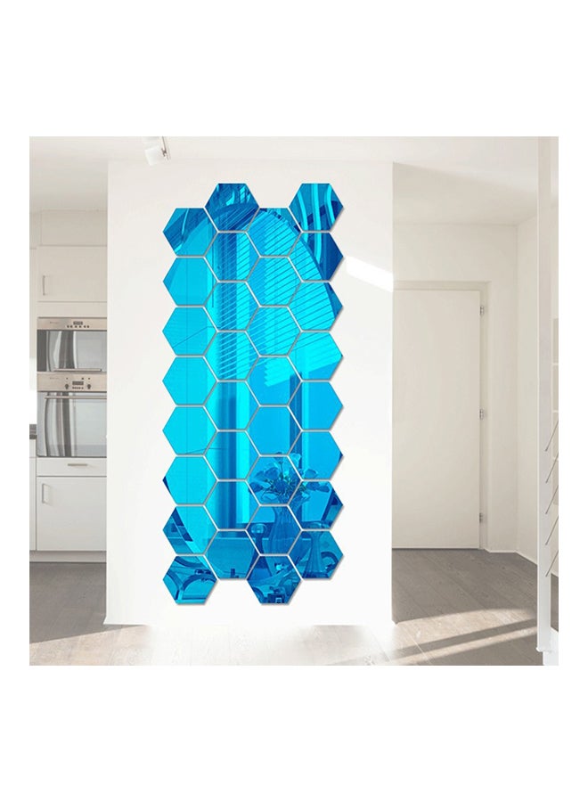 طقم ملصقات جدارية سداسية الشكل ثلاثية الأبعاد بتصميم مرآة مكون من 12 قطعة أزرق 10 x 10Ø³Ù†ØªÙŠÙ…ØªØ±
