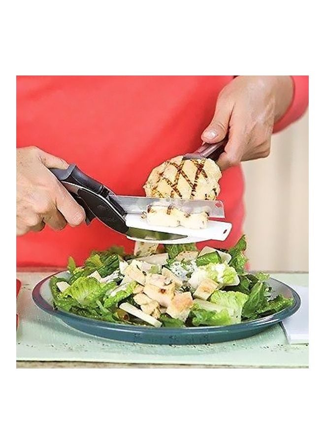 2-In-1 Kitchen Knife And Cutting Board Scissors Silver/Black - Image 2