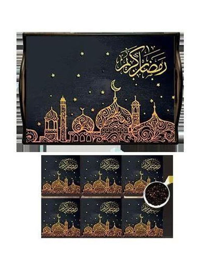 PHOTOBLOCK 6-Piece Ramdan Printed Coaster With Tray Black/Yellow  - Image 1
