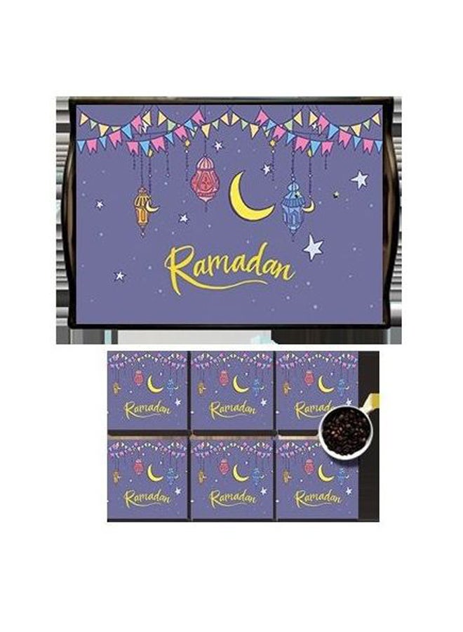 PHOTOBLOCK 6-Piece Ramdan Printed Coaster With Tray Purple/Yellow/Pink  - Image 1