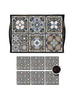 6-Piece Andalusian Printed Coaster With Tray Grey/White/Black - v1567150897/N29119017A_1