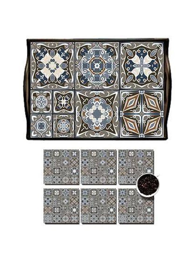 PHOTOBLOCK 6-Piece Coaster With Tray Purple/Blue/Brown  - Image 1