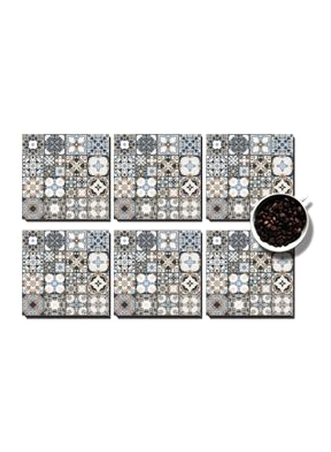 فوتو بلوك مجموعة حاملة أكواب مع صينية - 6 قطع أبيض /رمادي/ أزرق - Image 2