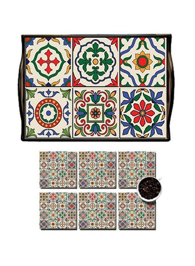 PHOTOBLOCK 6-Piece Coaster With Tray Cream/Green/Blue - Image 1