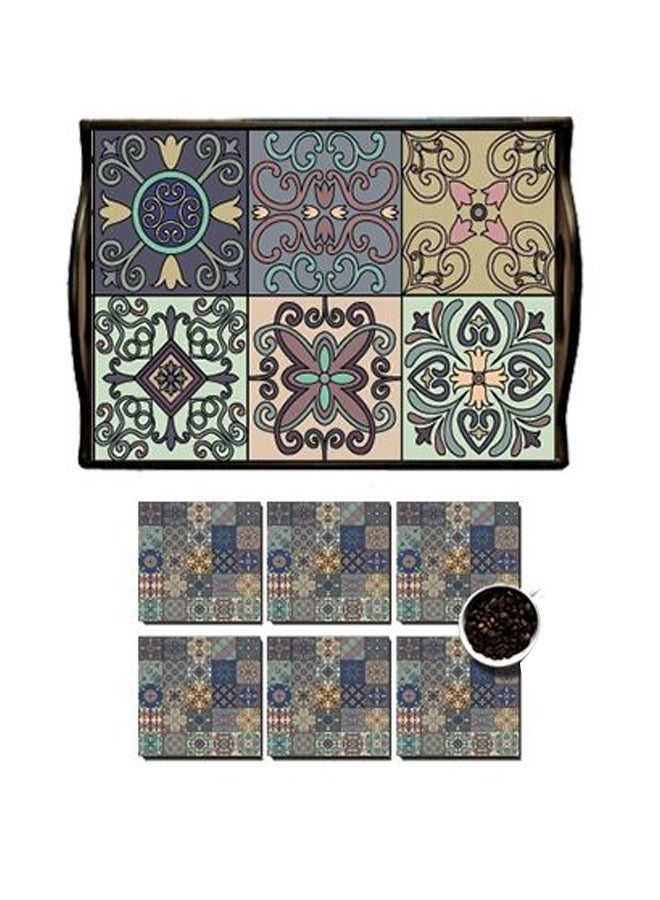 فوتو بلوك مجموعة حاملة أكواب مع صينية - 6 قطع أزرق/ رمادي/ أصفر - Image 1