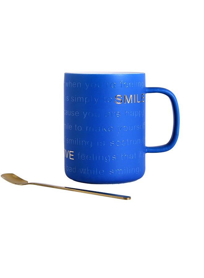 Printed Cup With Spoon Blue - Image 1