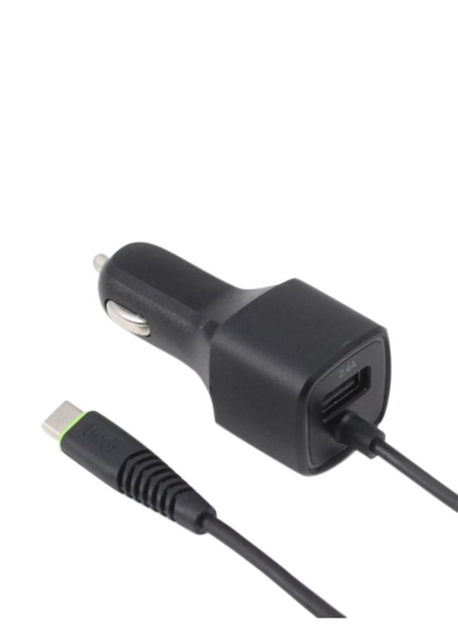 budi Car Charger With USB Port To Type-C Connector Cable For Mobile Phones Black - Image 1