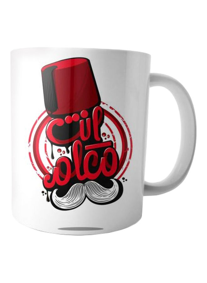 بيت حسني مج من السيراميك بطبعة أبيض/أحمر/أسود