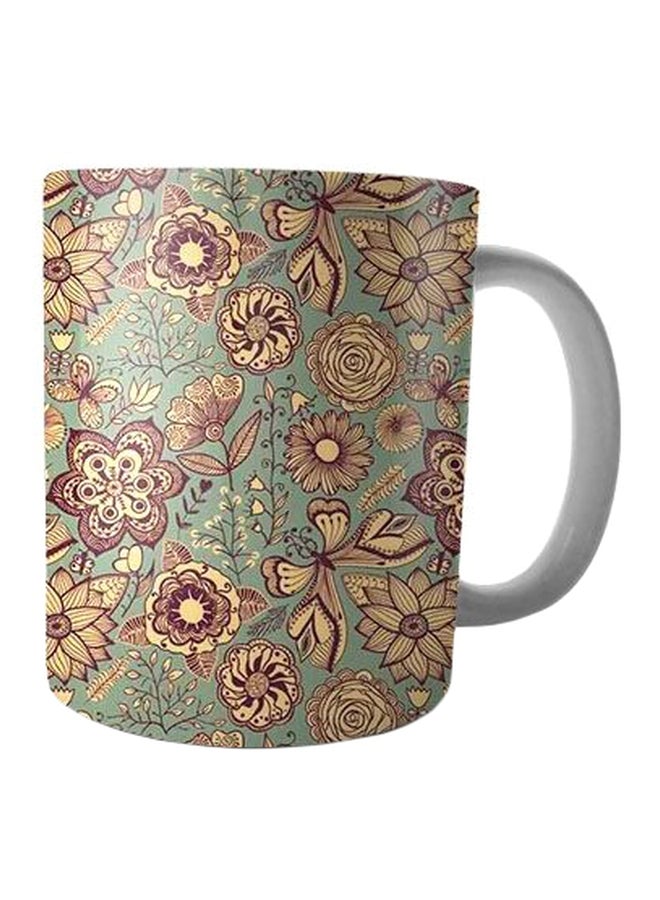 Bit Hosny Flower Printed Ceramic Mug Green/Brown/Beige 