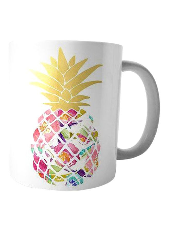 Bit Hosny Pineapple Printed Ceramic Mug White/Yellow/Purple