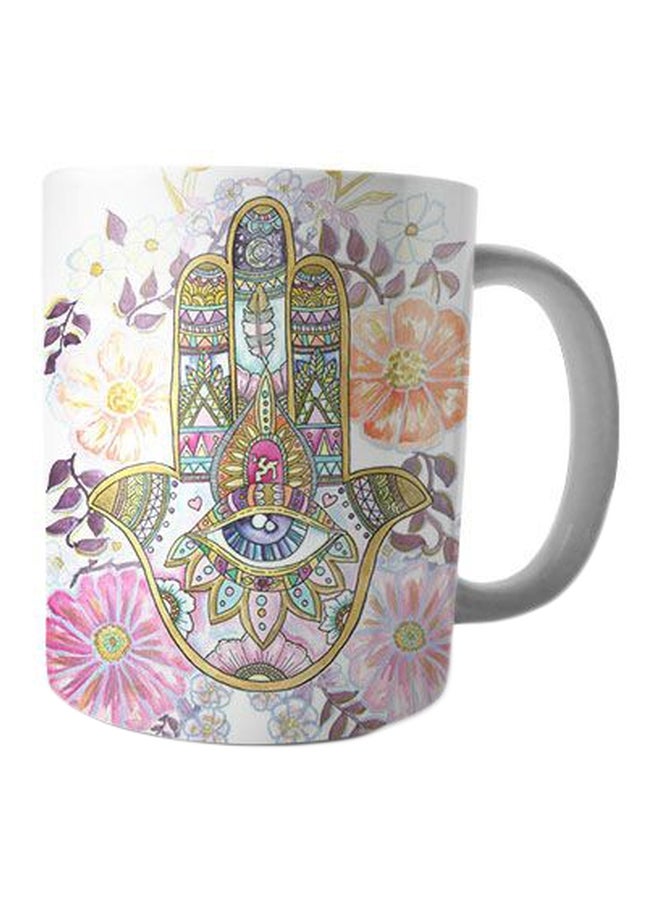 بيت حسني مج من السيراميك بطبعة أبيض/وردي/أصفر Standard Size